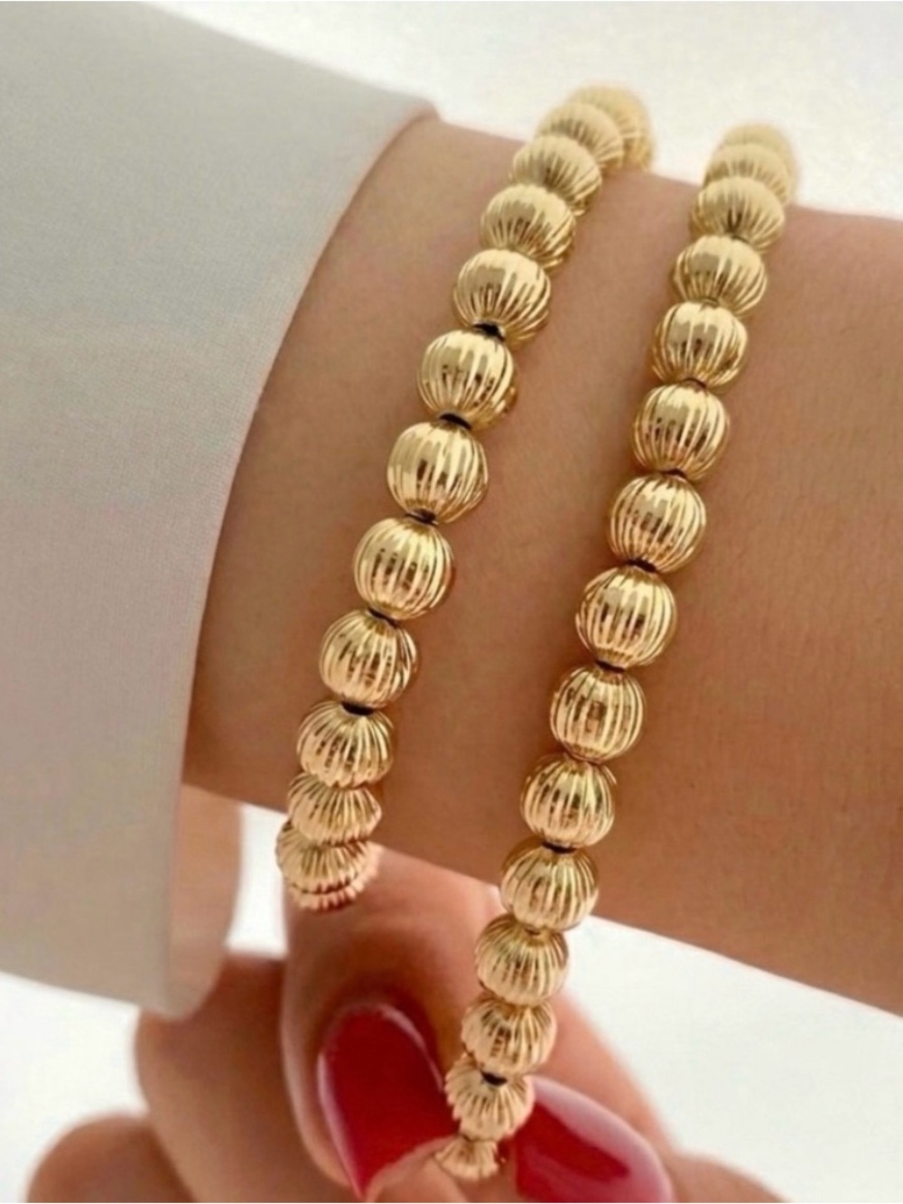 14K Gold Plated Ribbed Bead Bracelet | Tarnish Free | NWOT